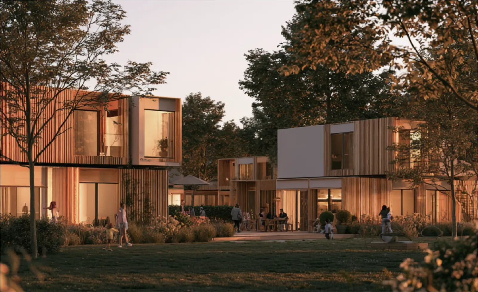 Résidence de logements modulaires à bardage bois, sur deux niveaux, dans un cadre arboré